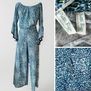 Patti Biggs Boho Coastal 2pc Set M/L Bell Sleeve Wide Leg Pant Vacation UV 50